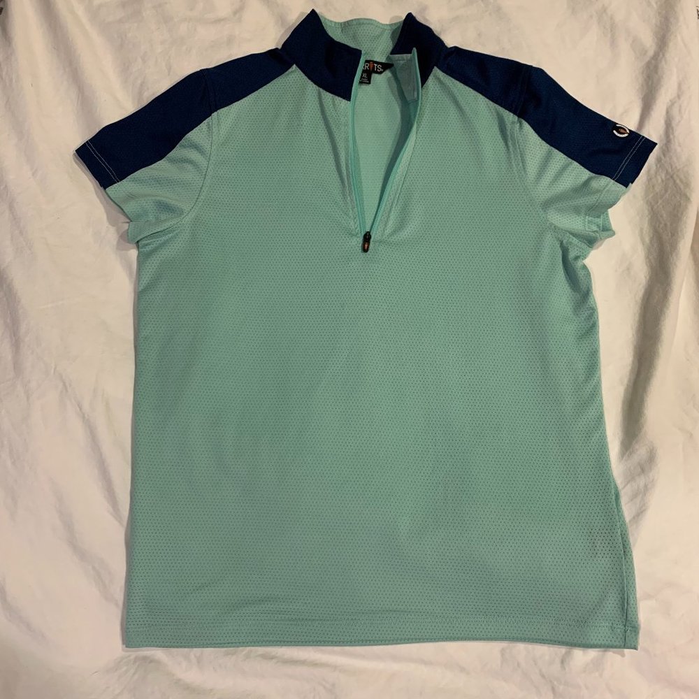 kerrits kids icefil short sleeved sun shirt - turquoise/blue kids size XL